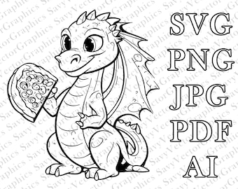 Food Dragon Pizza SVG, Cute Dragon SVG, Fantasy, Cut File Cricut, xTool, Laser, File For Crafting