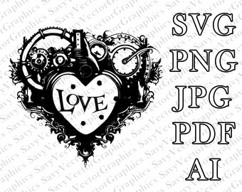 Steampunk Love Heart - Valentine's Day design, Laser file, File For Crafting