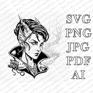 Tiefling, Tiefling SVG, Shades of Gray on White Background, D&D, Fantasy, Cricut, Laser, Dungeons and Dragons, Player Class