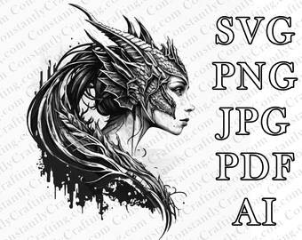 Wyrmqueen, Female Dragon SVG, Dragon SVG, D&D, Fantasy, Cut File Cricut, xTool, Laser, Dungeons and Dragons, Player Class, File For Crafting