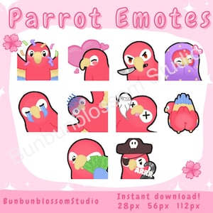 Kawaii Niedlicher Twitch Discord Streamer Papagei Emote Bundle