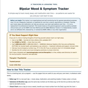 Bipolär humör- och symtomspårare | Daglig logg, visuellt diagram, sömnmedicin (PDF-nedladdning)