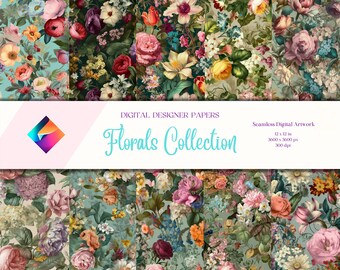 10-Pack of Decorative Floral Designer Papers - Seamless Pattern - Instant Download