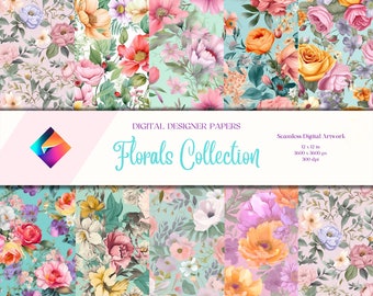 10-Pack of Decorative Floral Designer Papers - Seamless Pattern - Instant Download