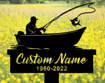 Estaca conmemorativa de pesca personalizada: lápida de metal personalizada, en memoria de papá