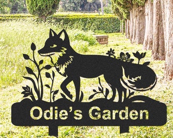 Estaca de jardín de zorro personalizada, letrero de dirección de zorro personalizado, letrero de metal de zorro, estaca conmemorativa de zorro, arte de jardín de animales, decoración de césped, regalo de inauguración de la casa