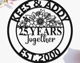 Personalized 25 Years Anniversary Metal Sign, Custom Family Name Wall Art, Valentine's Day Gift For Couple, Husband, Wife