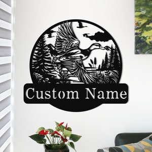 Custom Duck Hunting Metal Sign, Mallard Duck Metal Wall Art, Personalized Hunter Name Sign, Rustic Duck Cabin Decor, Housewarming Gift
