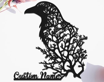 Custom Raven Metal Wall Art: Tree Design, Gothic Home Decor
