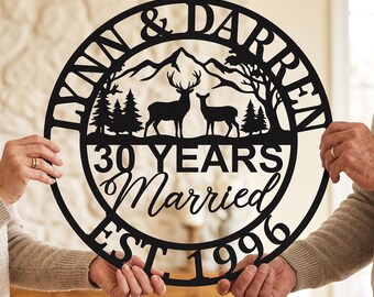 Personalized 30 Years Married Sign, Deer Anniversary Metal Wall Art, Pearl Anniversary Metal Sign, Custom Couple Gift