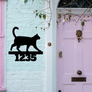 Katzenhaus Adresse Zeichen Benutzerdefinierte Hausnummer Zeichen Türnummer Zeichen Katze Willkommensschild Geschenk für Katzenliebhaber Housewarming Geschenk