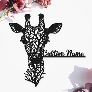 Custom Giraffe Metal Wall Art Personalized Giraffe Metal Sign Wildlife Lover Gift Giraffe Gifts Safari Animal Metal Decor Housewarming Gift