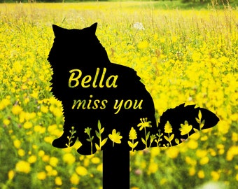Fluffy Cat Memorial Stake Personalized, Cat Grave Markers, Garden Remembrance Stake, Metal Fluffy Cat Sign, Pet Cemetery Stake Cat Loss Gift