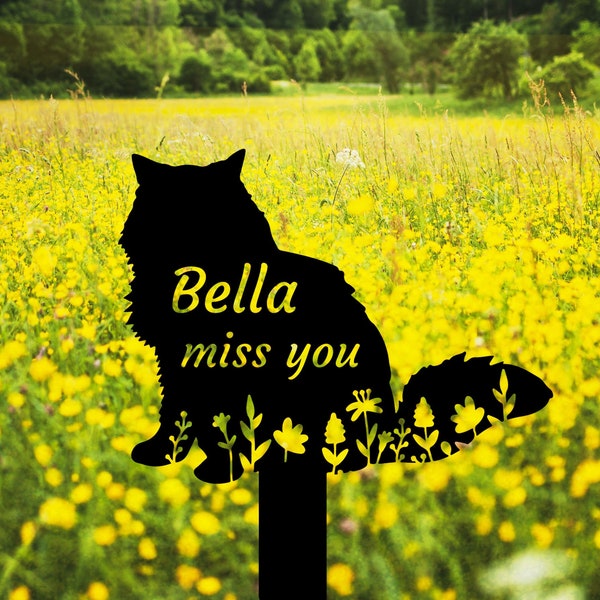 Fluffy Cat Memorial Stake Personalized, Cat Grave Markers, Garden Remembrance Stake, Metal Fluffy Cat Sign, Pet Cemetery Stake Cat Loss Gift