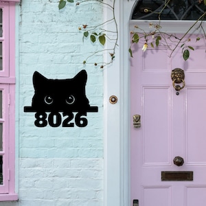 Cat House Number Sign Cat House Address Sign Custom Door Number Sign Cat Welcome Sign Housewarming Gift Gift for Cat Lovers