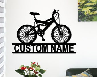 Quadro de parede personalizado em metal com tema de bicicleta de montanha, decoração para ciclistas.