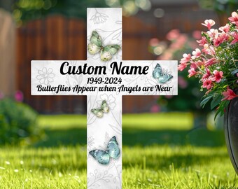 Personalized Metal Butterfly Memorial Cross Stake: Garden Grave Marker