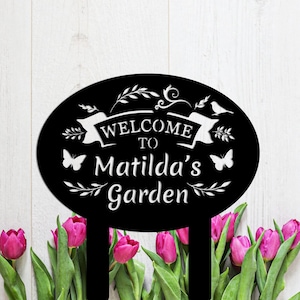 Metall Gartenschild mit Pfählen, Gartenstecker Schild mit Pfählen, Garten Metallschild, Benutzerdefiniertes Gärtnerdekor, Metall-Yard-Dekor, Gartengeschenke