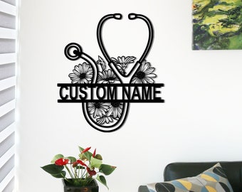 Personalised Stethoscope Metal Sign, Nurse Name Sign, RN Gifts, Nurse Gifts, Custom Doctor Gift, Veterinary Gifts, Mother's Day Gifts