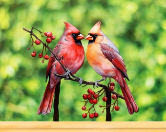 Cardinal Bird Garden Metal Sign with Stake, Double-Sided Yard Art, Christmas Decoration
