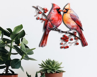 Cardinals Metal Sign,Red Cardinal Metal Wall Art, Cardinal Wall Decor, Cardinal Bird Garden Sign,Gardener Decor, Yard Art, Christmas Gifts