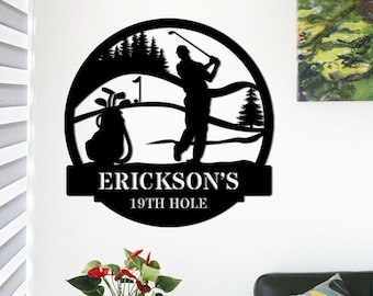Custom Men&#39;s Golf Sign, Personalized Golf Metal Wall Art, 19th Hole Metal Sign, Golf Gift for Men, Man Cave, Father&#39;s Day Gift, Husband Gift