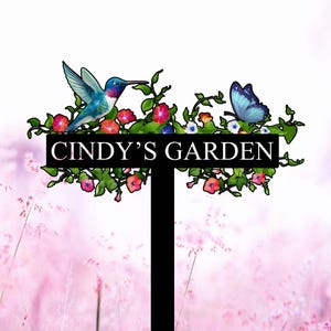 Custom Garden Sign, Bird with Flower Garden Sign, Garden Decor, Flower Design, Personalized Garden Sign, Custom Garden Name Sign, Home Gift