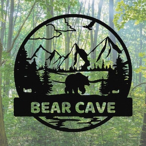 Custom Bear Cabin Sign, Personalized Metal Bear Sign, Cabin Decor, Mountain Decor, Outdoor Bear Decor,  Door Decor, Hunter Gift, Dad Gift