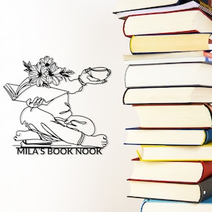 Letrero de biblioteca personalizado, arte de pared de metal para leer, decoración de pared para sala de lectura, letrero de libro, letrero de rincón de lectura, decoración de estantería personalizada, regalos para amantes de los libros