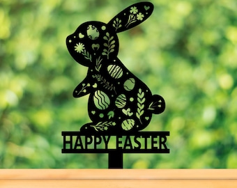 Custom Easter Rabbit Stake, Metal Easter Bunny Sign with Stake, Rabbit Garden Stake, Bunny Lawn Decor Plant Pot Stake Easter Gift