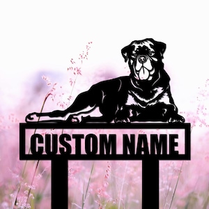 Rottweiller Dog Name Sign, Custom Dog Metal Stake, Pet Garden Remembrance Stake, Outdoor Metal Dog Sign, Pet Cemetery Stake Dog Lover Gift