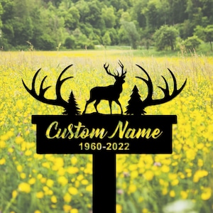 Custom Hunter Memorial Stake, Personalized Deer Hunter Sign, Hunter Loss, Dad Grave Marker, Metal Memorial Stake Ourdoor, Sympathy Sign