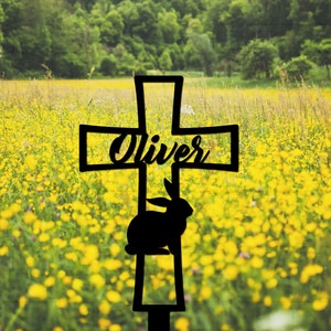 Bunny Memorial Metal Cross Stake Personalized,Bunny Grave Marker, Memorial Stake for Ourdoor, Rabbit Memorial Cross Stake,Bunny Grave Marker