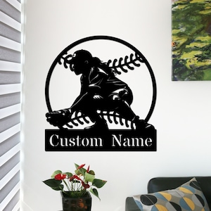 Softball Catcher Metal Wall Art With Led Lights Personalized Softball Catcher Girl Sign Softball Girl Gift Christmas Gift for Daughter