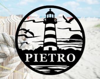 Custom Lighthouse Metal Sign: Personalized Beach House Decor