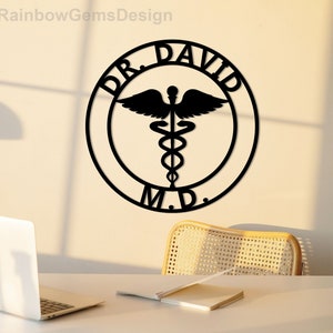 Personalized Metal Doctor Sign, Custom Medical Symbol Caduceus Sign, Metal Health Care Sign, Hospital Sign, Custom Doctor House Decor