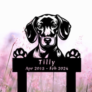 Daschund Dog Name Sign, Custom Dog Metal Stake, Pet Garden Remembrance Stake, Outdoor Metal Dog Sign, Pet Cemetery Stake Dog Gift