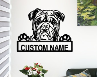 Custom British Bulldog Metal Name Sign, Dog Wall Art