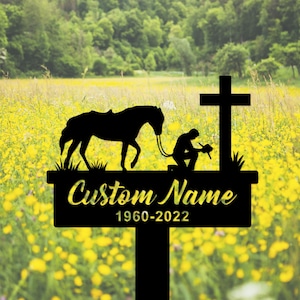 Estaca memorial personalizada para caubói rezando, placa memorial personalizada para caubói ocidental, estaca de lembrança de caubói, marcador de sepultura equestre