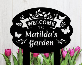 Metal Garden Sign with Stakes, Garden Stake Sign Personalized, Garden Metal Sign, Custom Gardener Decor, Metal Yard Decor, Gardening Gifts