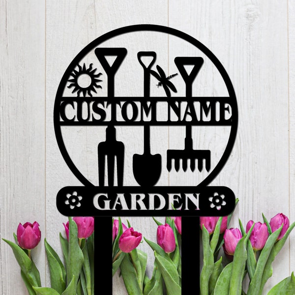 Metal Garden Sign with Stakes, Garden Stake Sign Personalized, Garden Metal Sign, Custom Gardener Decor, Metal Yard Decor, Gardening Gifts