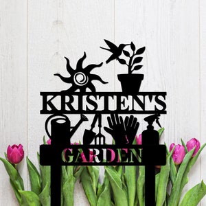 Metal Garden Sign with Stakes, Garden Stake Sign Personalized, Garden Metal Sign, Custom Gardener Decor, Metal Yard Decor, Gardening Gifts