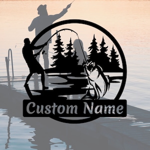 Fishing Metal Wall Art Metal Fishing Sign Custom Fish Sign Man Cave Wall Decor Fisherman&#39;s Gift Fishing Personalized Gift Father&#39;s Day Gift