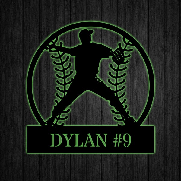 Softball Pitcher Metal Wall Art With Led Lights Personalized Softball Pitcher Sign Softball Boy Gift Xmas Gift for Him