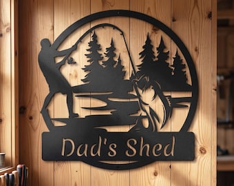Custom Fishing Metal Sign: Fisherman's Wall Decor, Personalized Name Art, Man Cave Sign, Gift for Dad