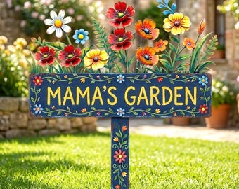 Cartello personalizzato per giardino della mamma: palo da giardino floreale in metallo, regalo per la nonna