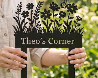 Custom Garden Name Sign: Dad's Garden Sign, Flower Design Personalized Garden Sign, Papa Nana Garden Gift