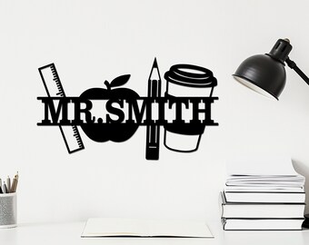 Letrero metálico personalizado para profesor, decoración del aula