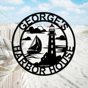 Personalized Lighthouse Sign Lighthouse Metal Wall Art Harbor Theme Sign Beach House Decor Housewarming Gift