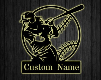 Softball Batter Metal Wall Art With Led Lights Personalized Softball Name Sign Girl Sign Softball Girl Gift Birthday Gift for Daughter